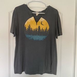 NEED TO SELL ASAP!!! Short sleeve, v neck top with moon and mountain design.
